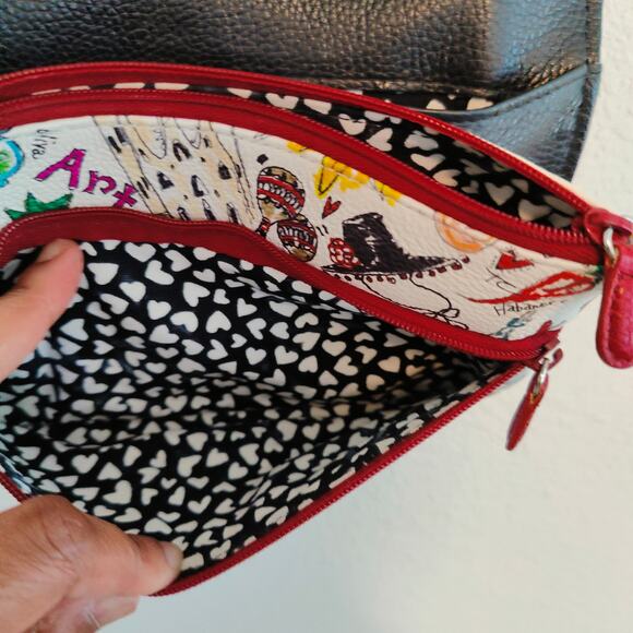 Brighton Favorite Fruit Sangria Wine Organizer Black Red Leather Crossbody Bag - Picture 14 of 14